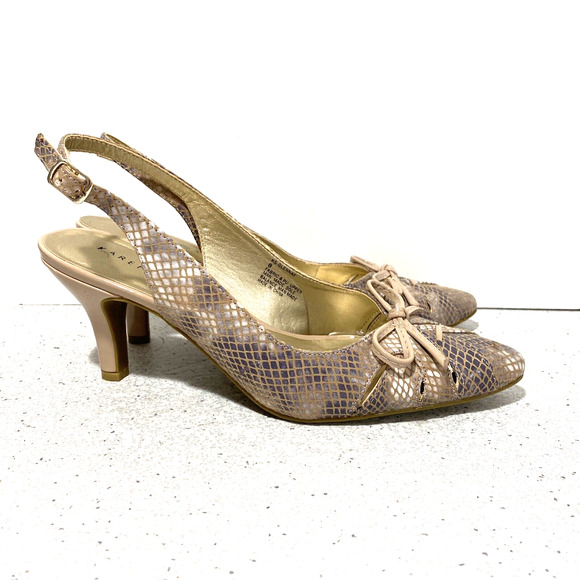 Karen Scott Glennaf slingback pumps US 8M faux snakeskin tan uppers dressy shoe - Picture 6 of 11